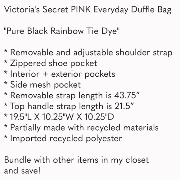 Victoria’s Secret black and tie-dye, duffel bag, shoulder strap and carry handle - Picture 6 of 10